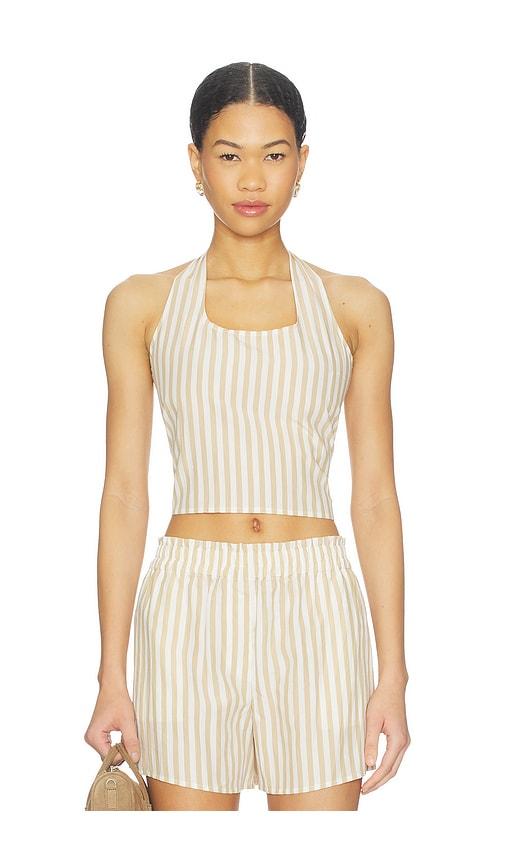 lna lir halter top in tan,white. - size l (also in s, xs, m, xl)