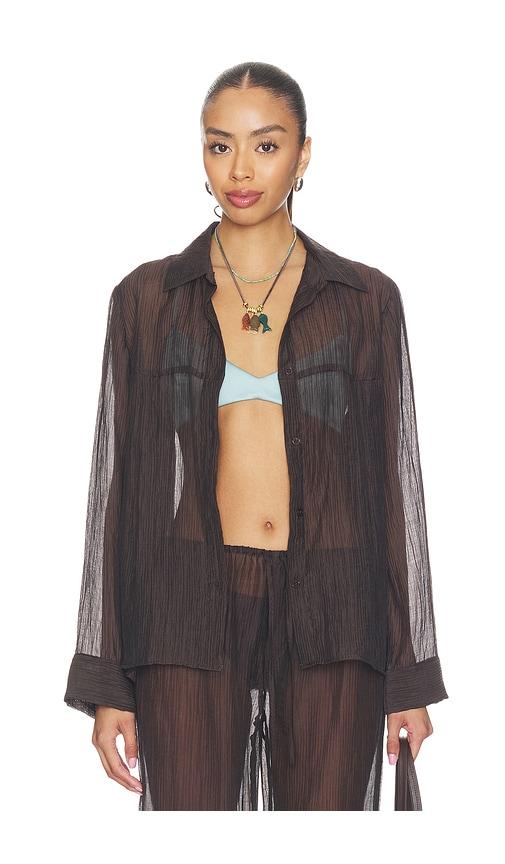 lna sylvee sheer button up in chocolate. - size l (also in m)