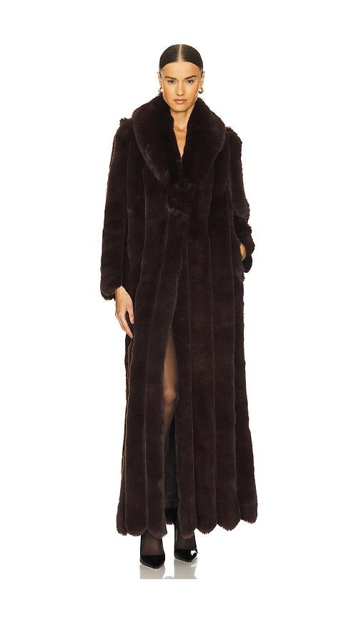 loba luciana faux fur maxi coat in chocolate. - size l (also in s)