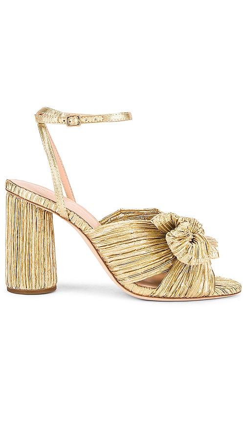 loeffler randall camellia bow heel with ankle strap in metallic gold. - size 6 (also in 6.5, 7, 7.5, 8)