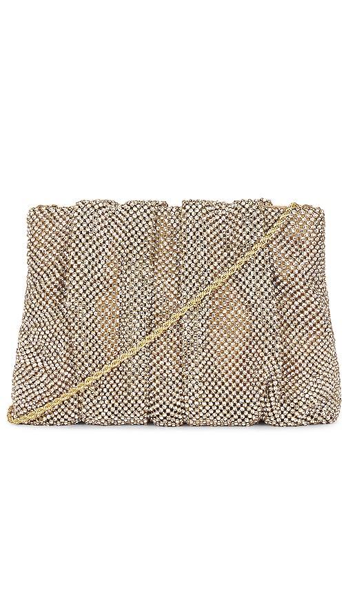 loeffler randall crystal gathered flat clutch in metallic silver.