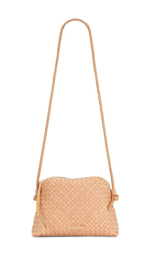 loeffler randall mallory woven crossbody bag in tan.