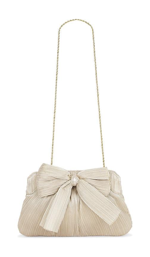 loeffler randall rayne pleated bow clutch in metallic neutral.
