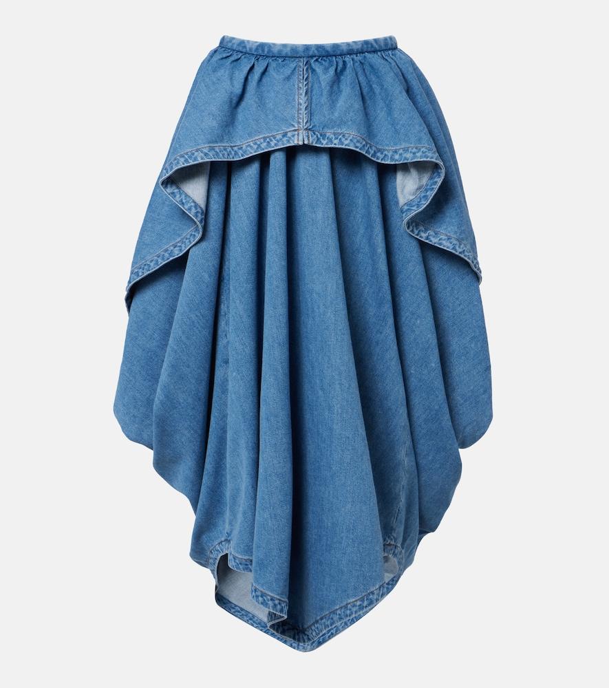 loewe asymmetrical denim midi skirt