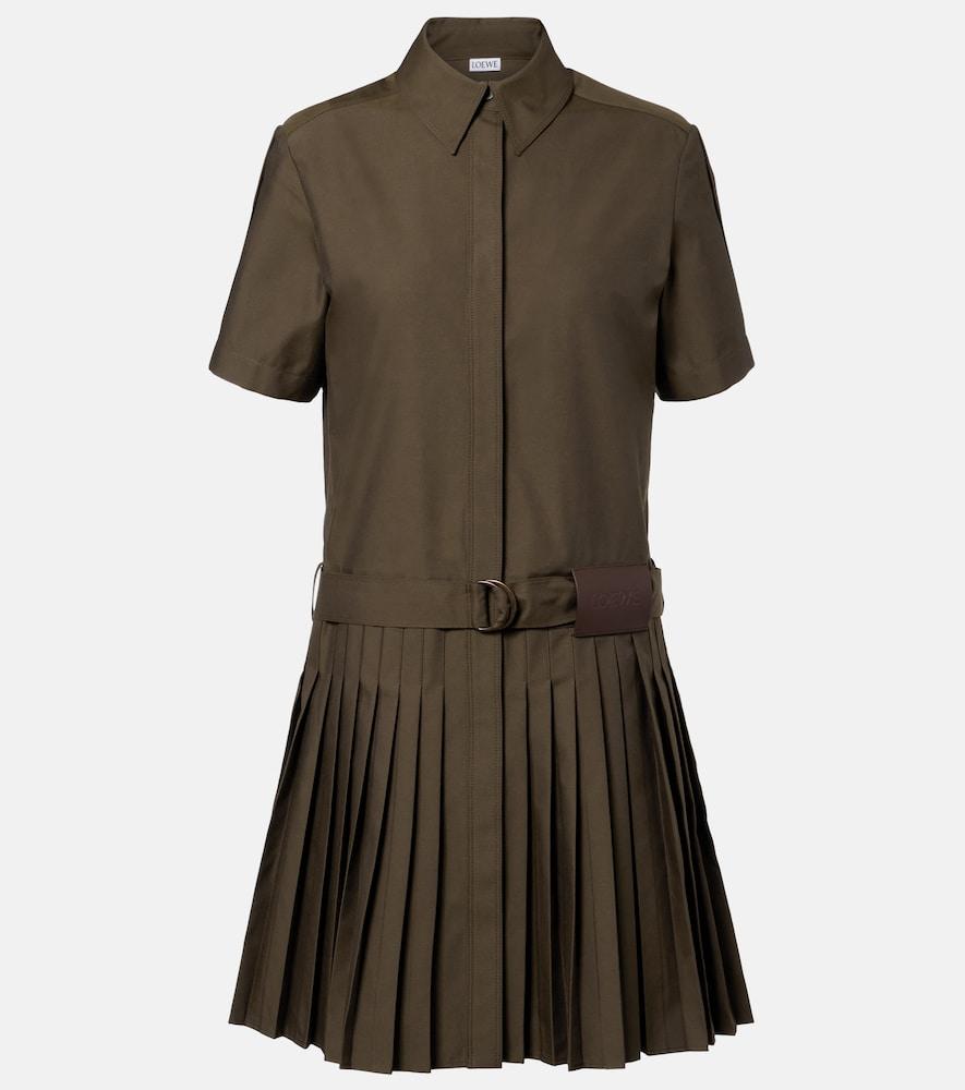 loewe belted pleated cotton-blend shirt dress