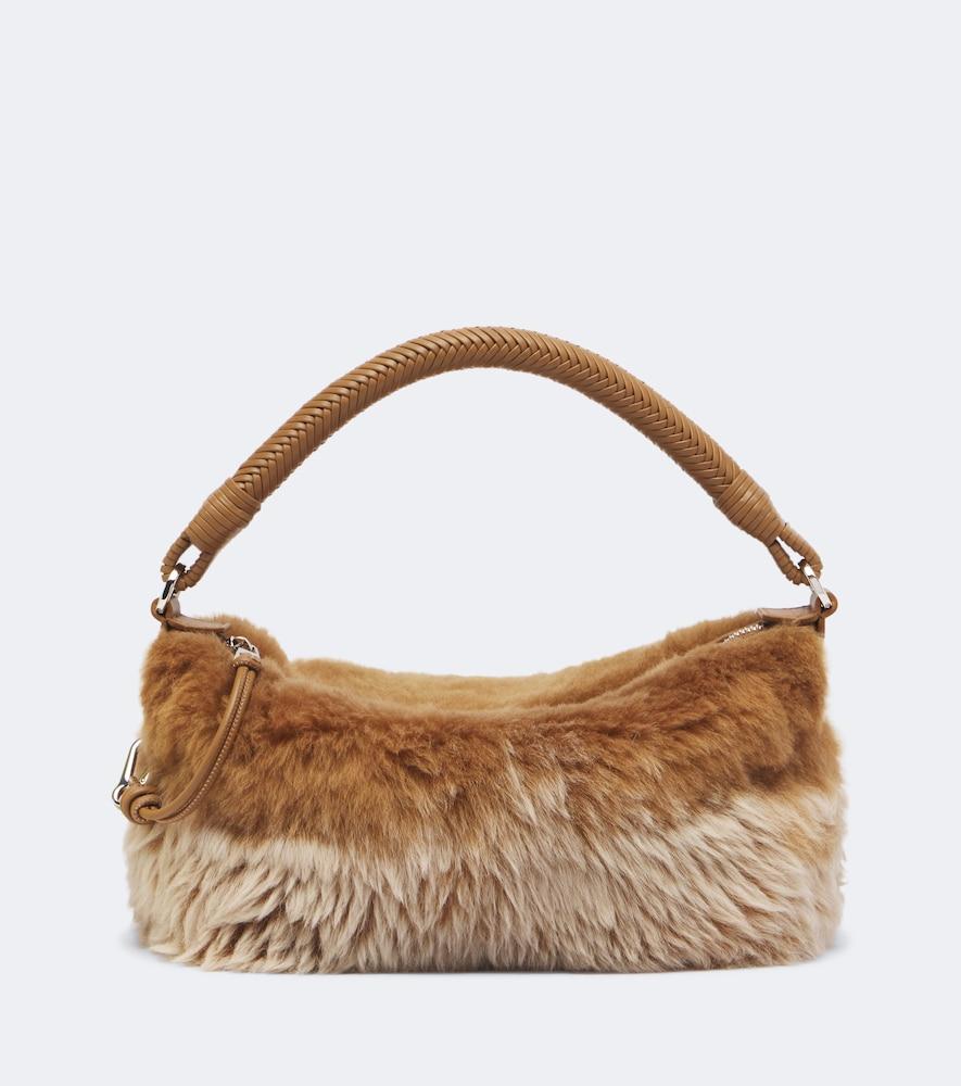 loewe cala mini shearling top-handle bag