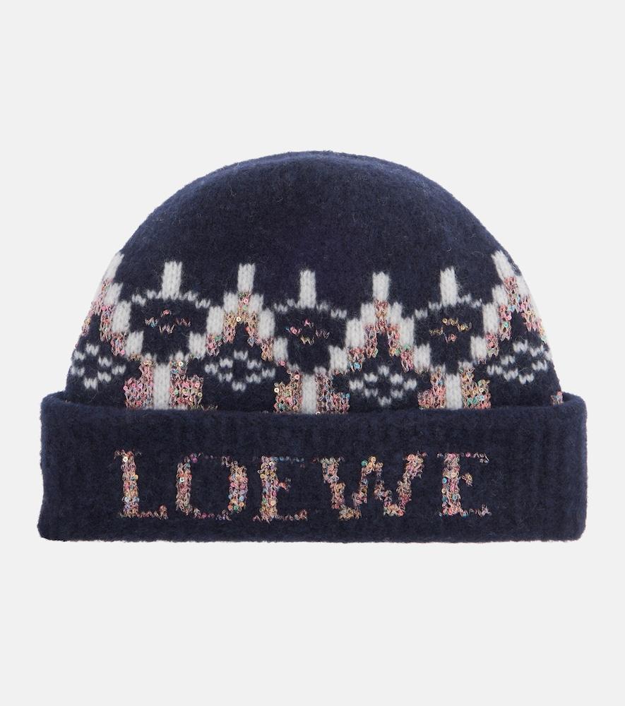 loewe fair isle sequined wool-blend beanie