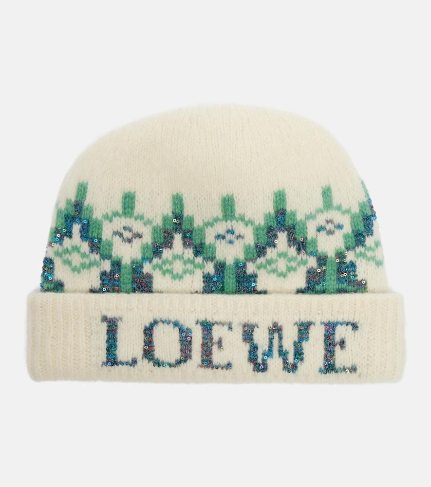 loewe fair isle sequined wool-blend beanie