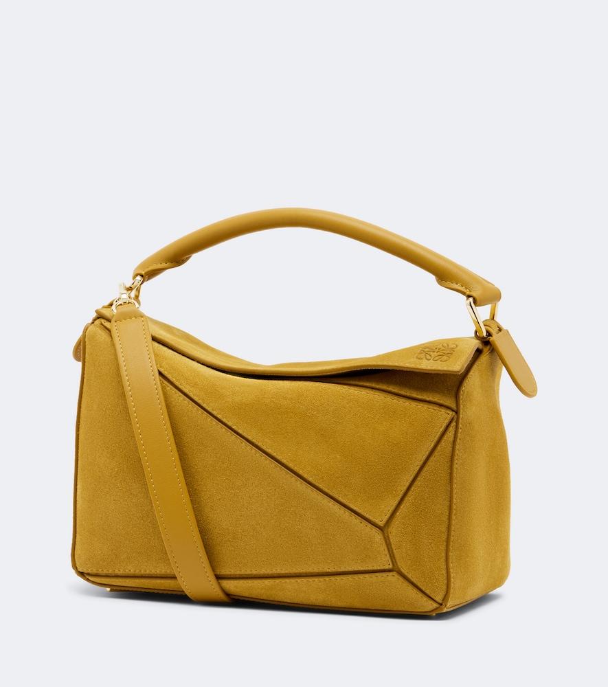 loewe featherlight puzzle small suede top-handle bag