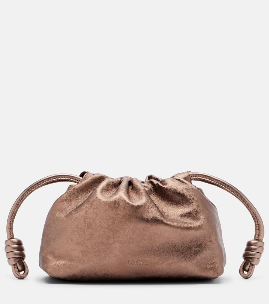 loewe flamenco mini metallic leather clutch