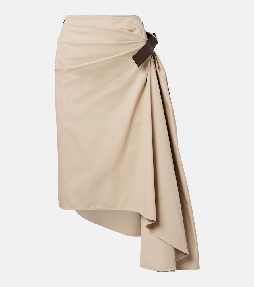 loewe leather-trimmed cotton and silk midi skirt
