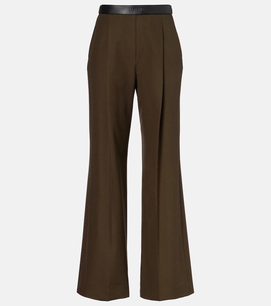 loewe leather-trimmed pleated wool flared pants