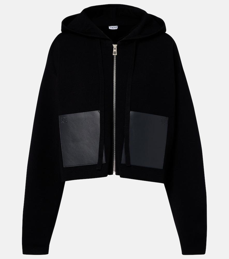 loewe leather-trimmed wool hoodie