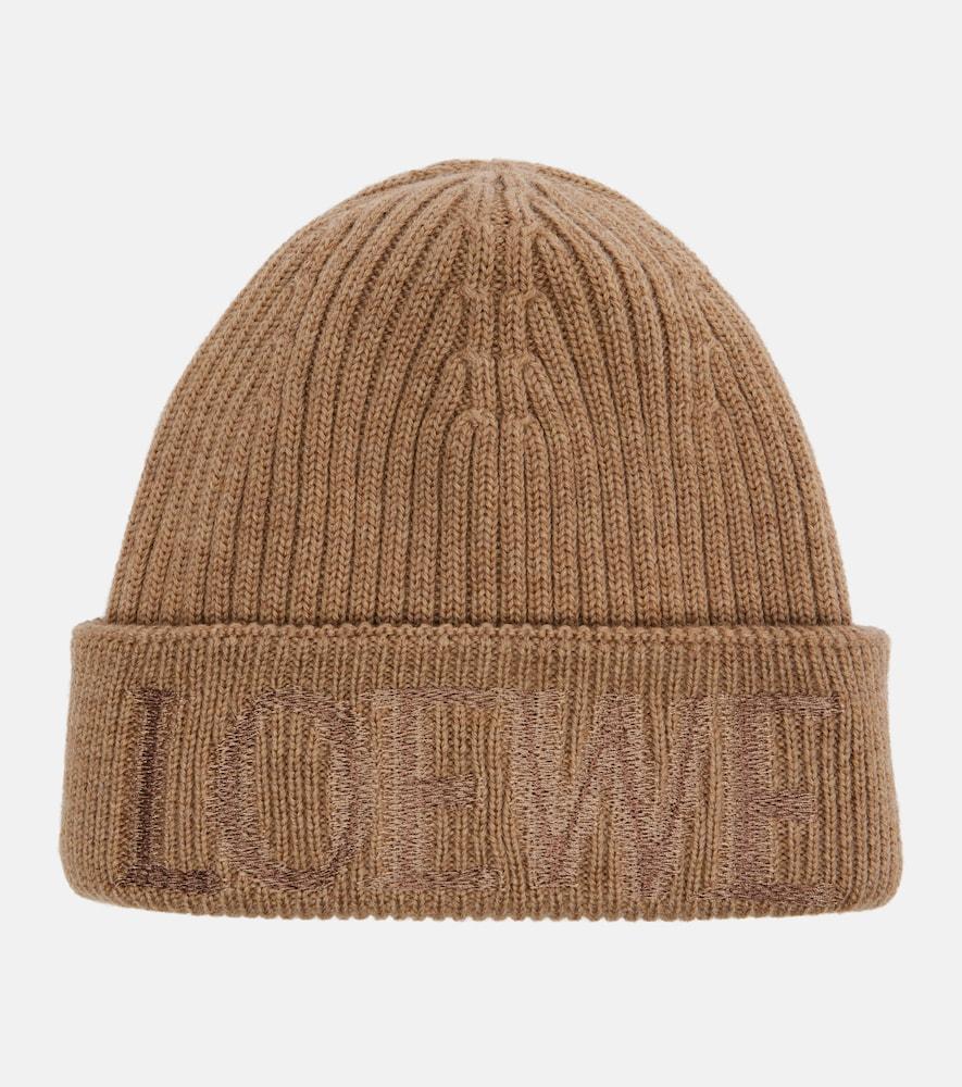 loewe logo embroidered ribbed-knit wool beanie