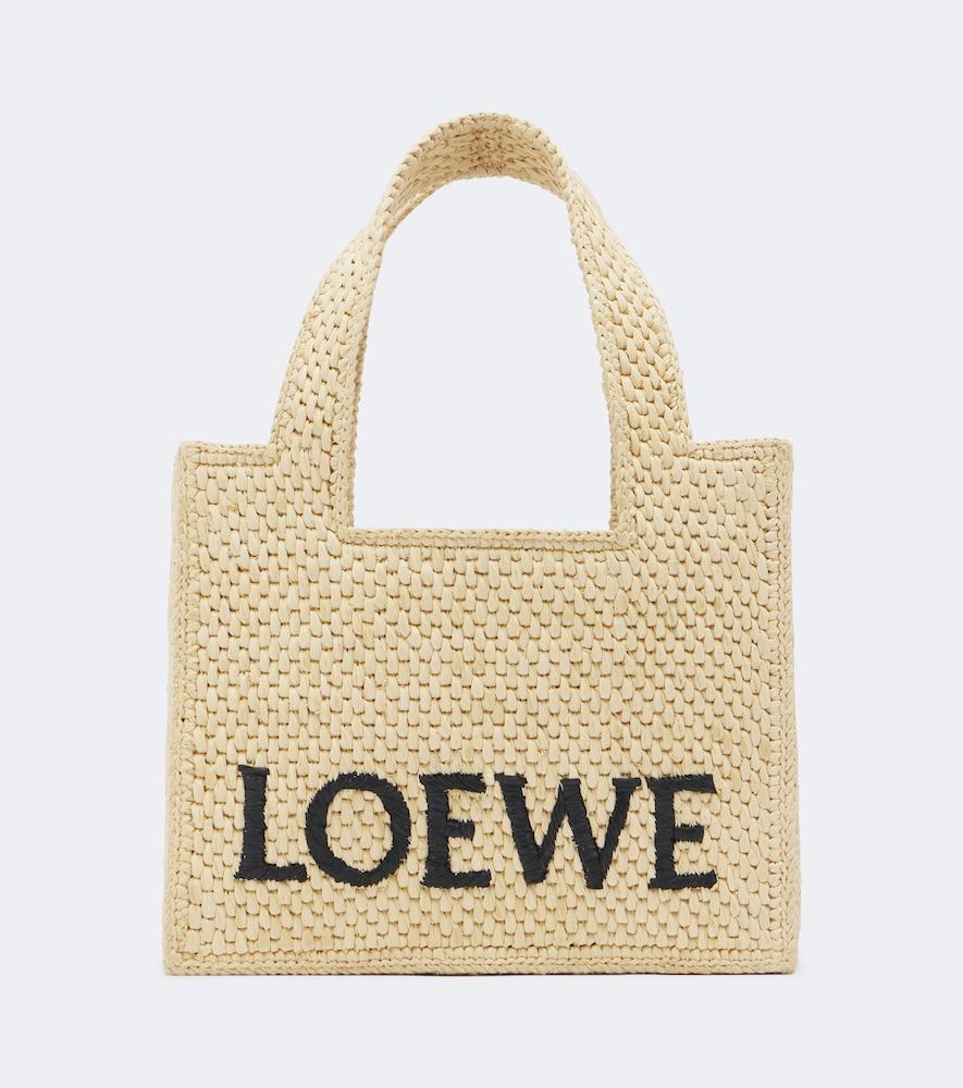 loewe logo mini raffia top-handle bag