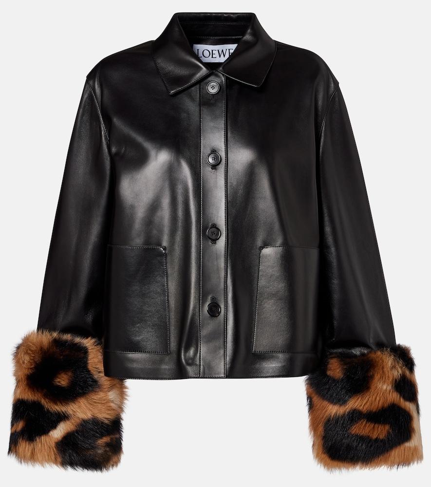 loewe shearling-trimmed leather jacket
