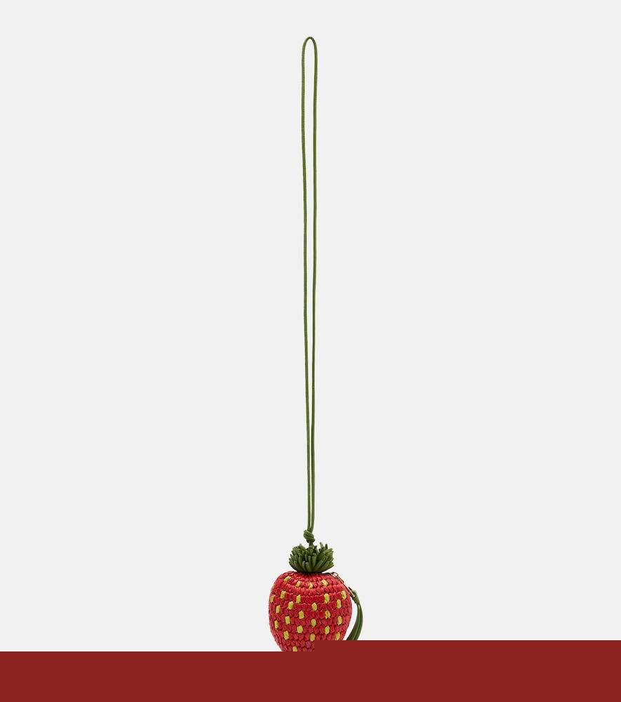 loewe strawberry crochet raffia coin purse with strap