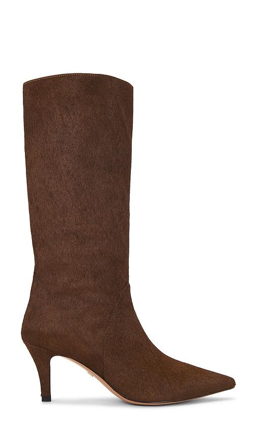 lola cruz pony hair mid calf boot in brown. - size 40 (also in 41)