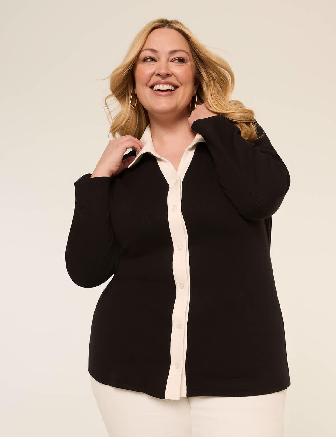 long-sleeve button-front polo