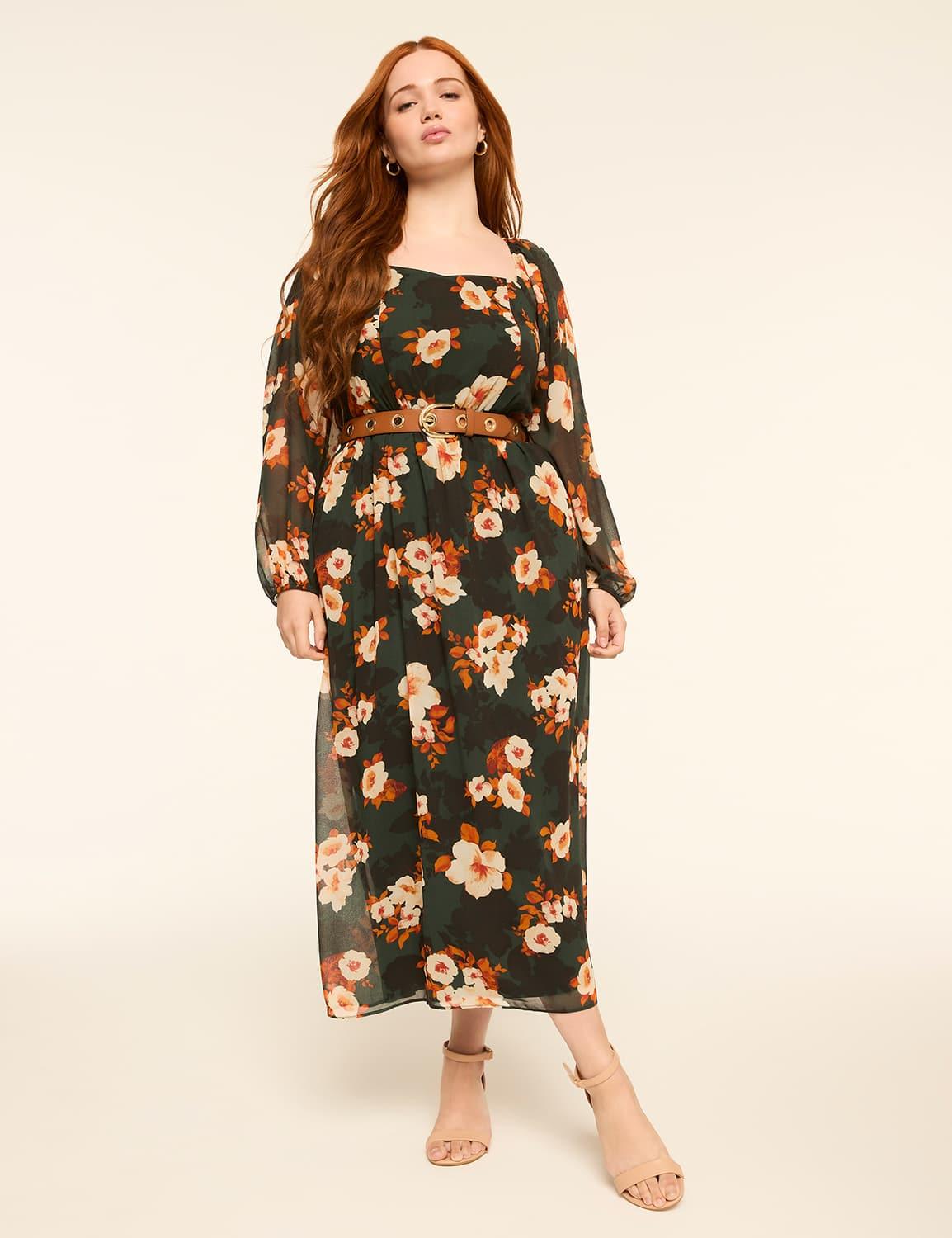 long-sleeve chiffon maxi dress