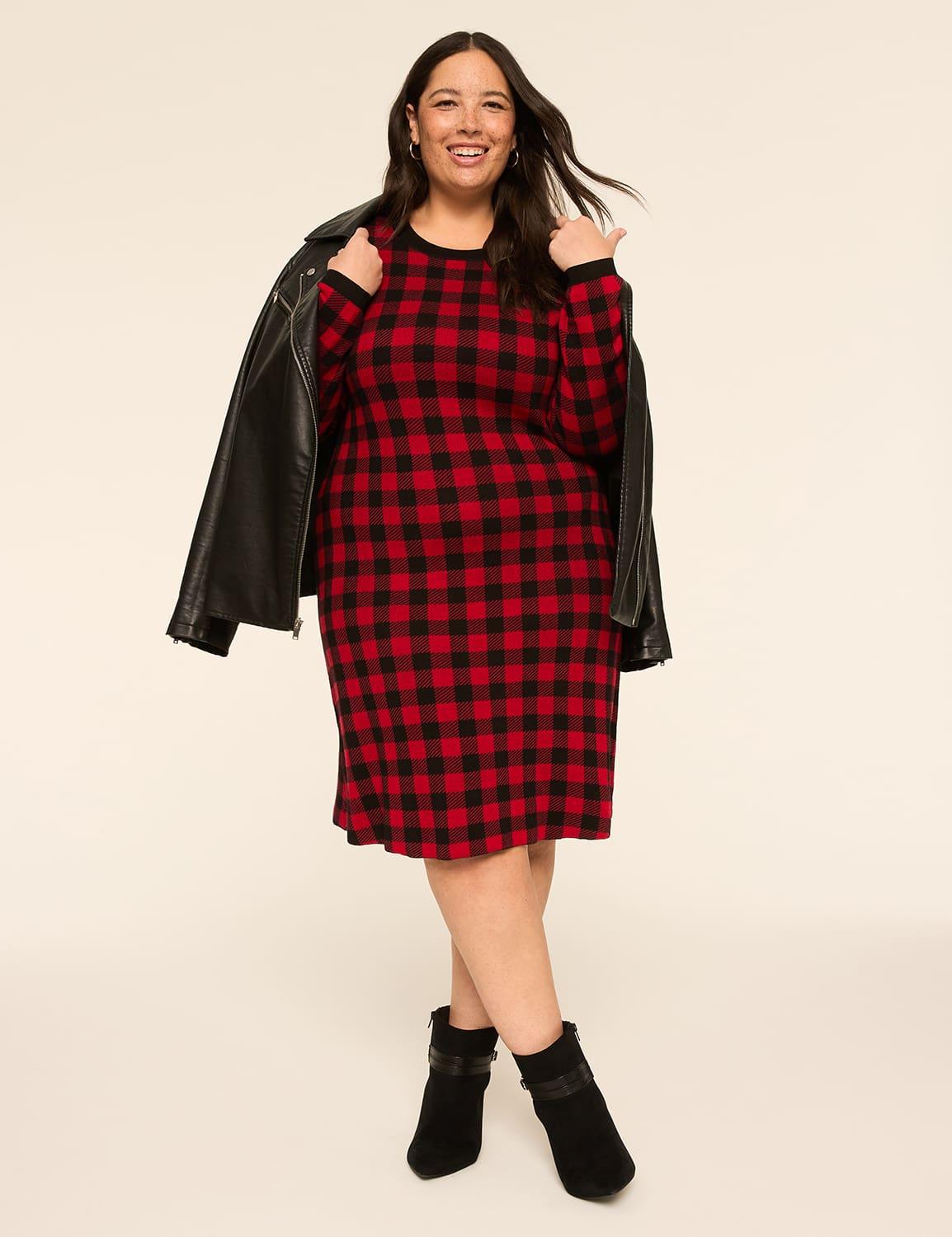 long-sleeve crew-neck sweater dress