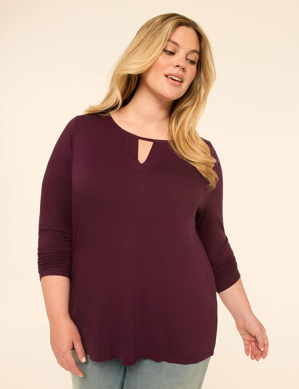 long-sleeve cutout-neck top