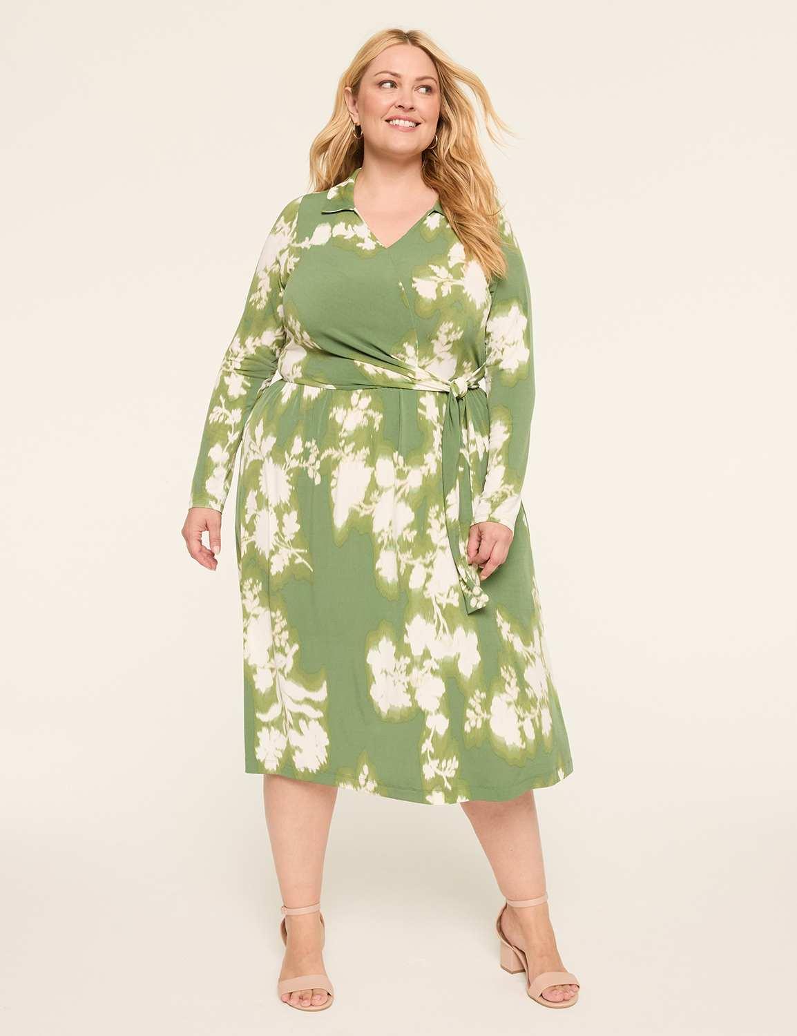 long-sleeve faux-wrap jersey dress
