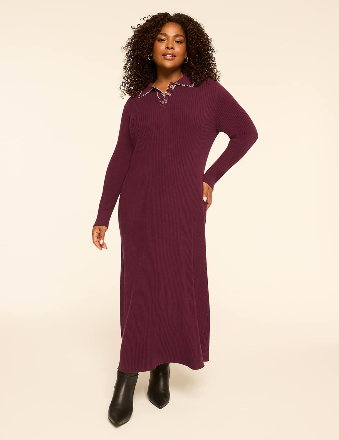 long-sleeve polo sweater dress