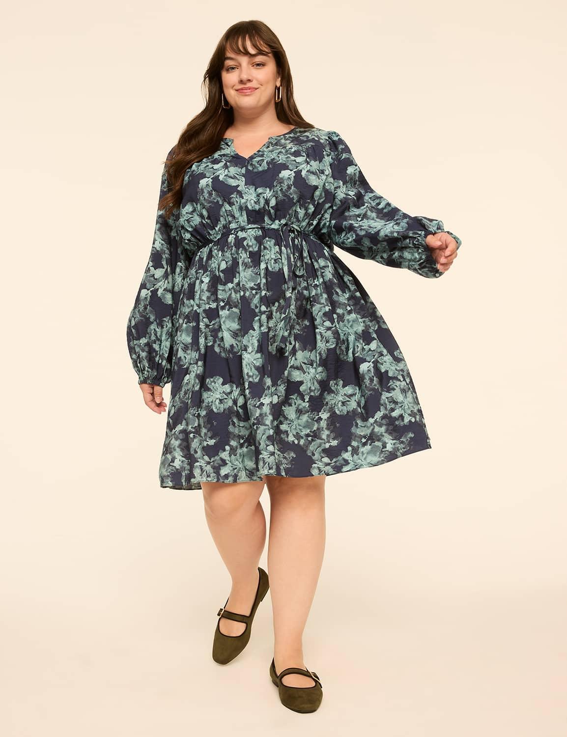 long-sleeve tie-waist short dress
