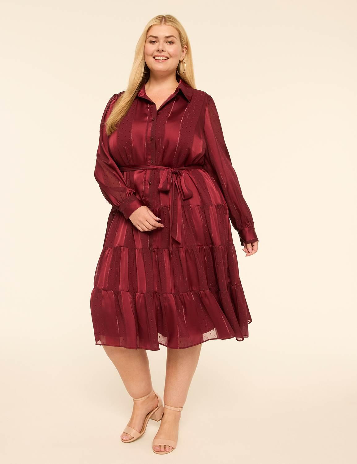 long-sleeve tiered shirt dress