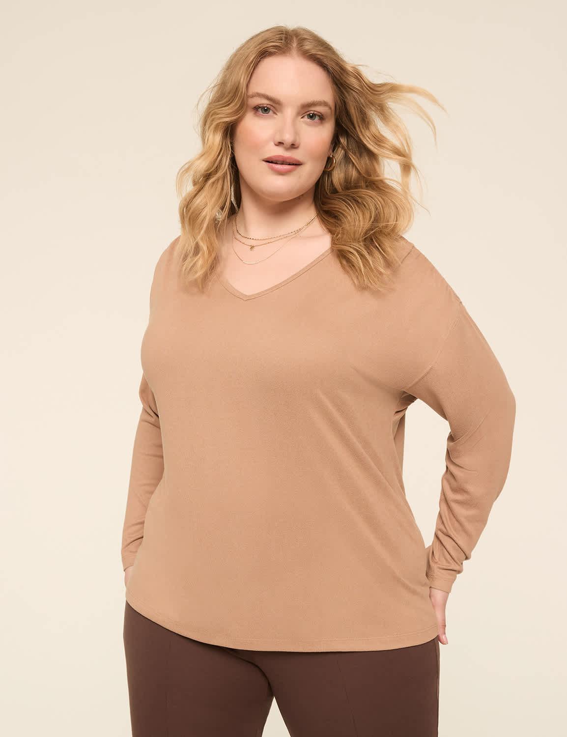 long-sleeve v-neck hacci top