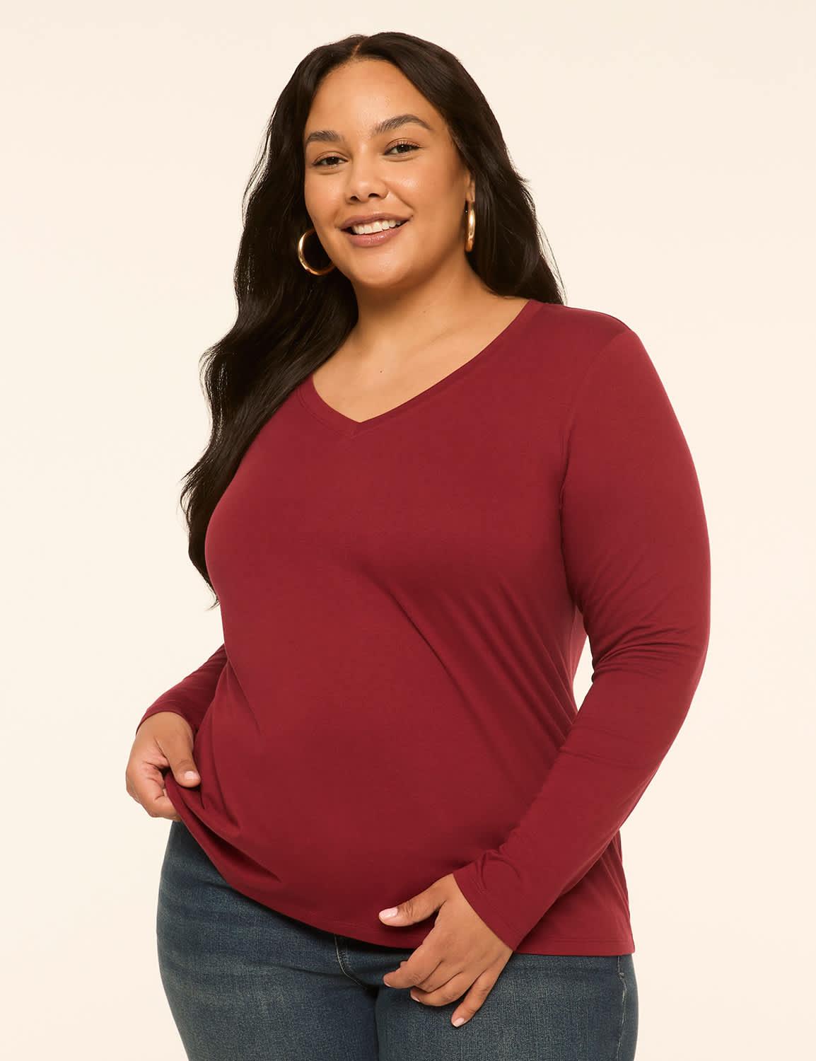 long-sleeve v-neck layering tee
