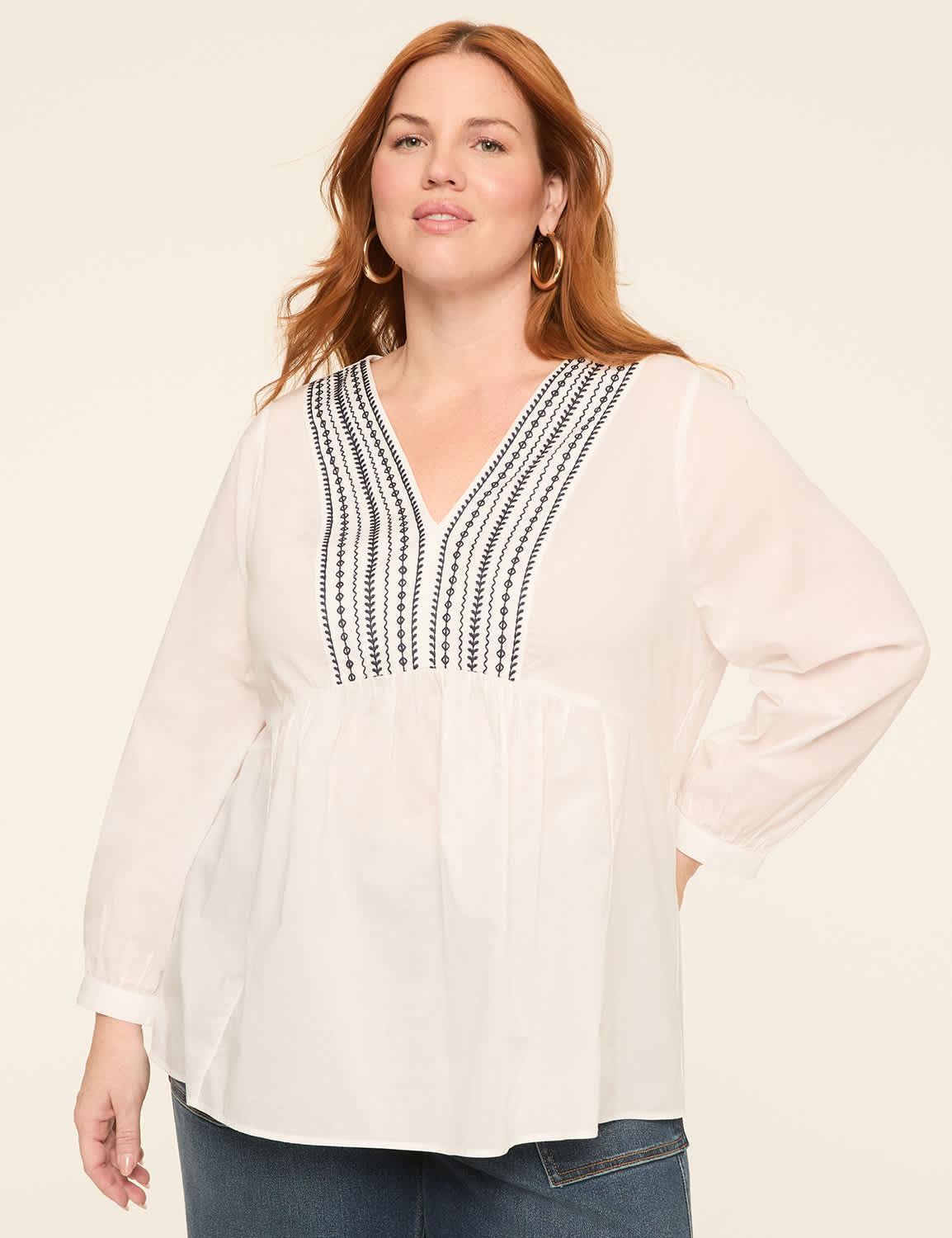 long sleeve v-neck popover top