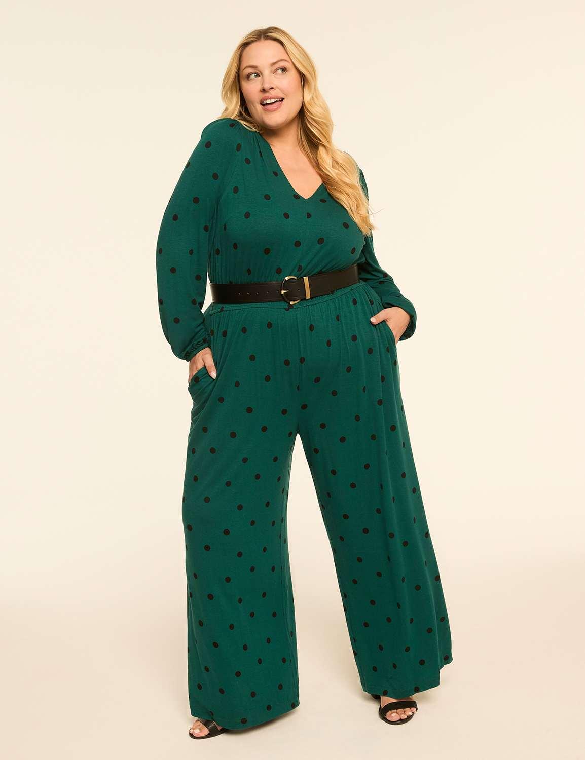 long-sleeve v-neck smocked-waist jumpsuit