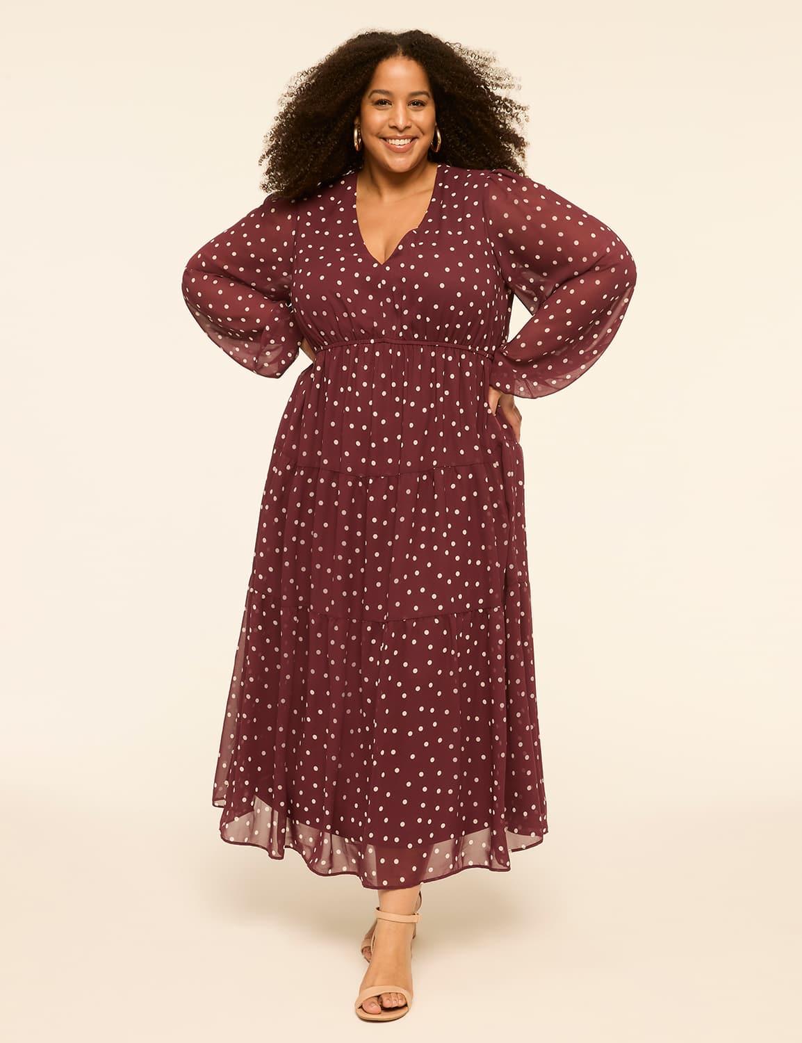long-sleeve v-neck tiered maxi dress