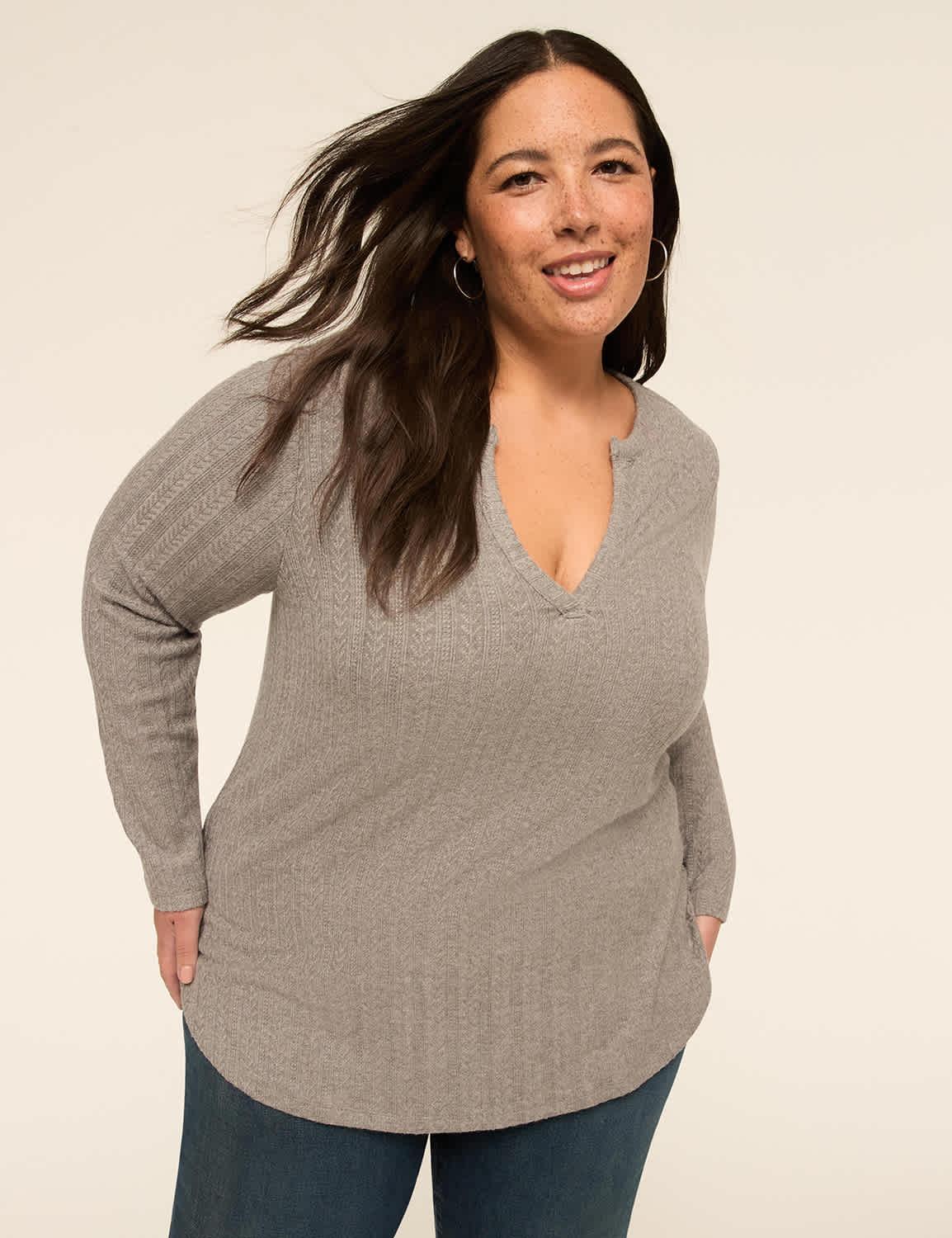 long-sleeve v-notch neck tunic tee