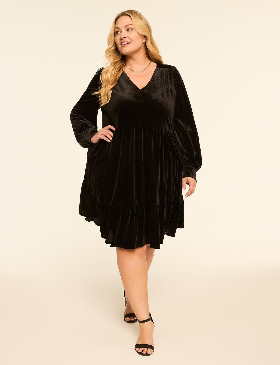 long-sleeve velvet swing dress