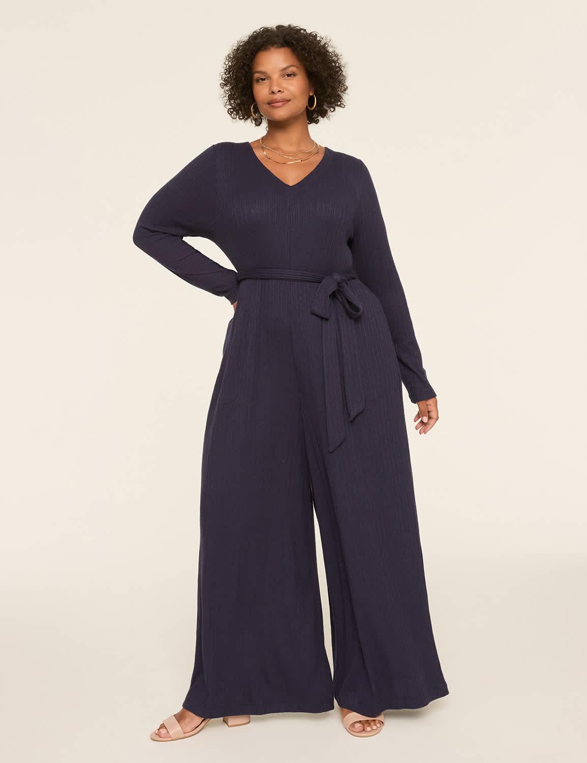long-sleeve wide leg ribbed jumpsuit
