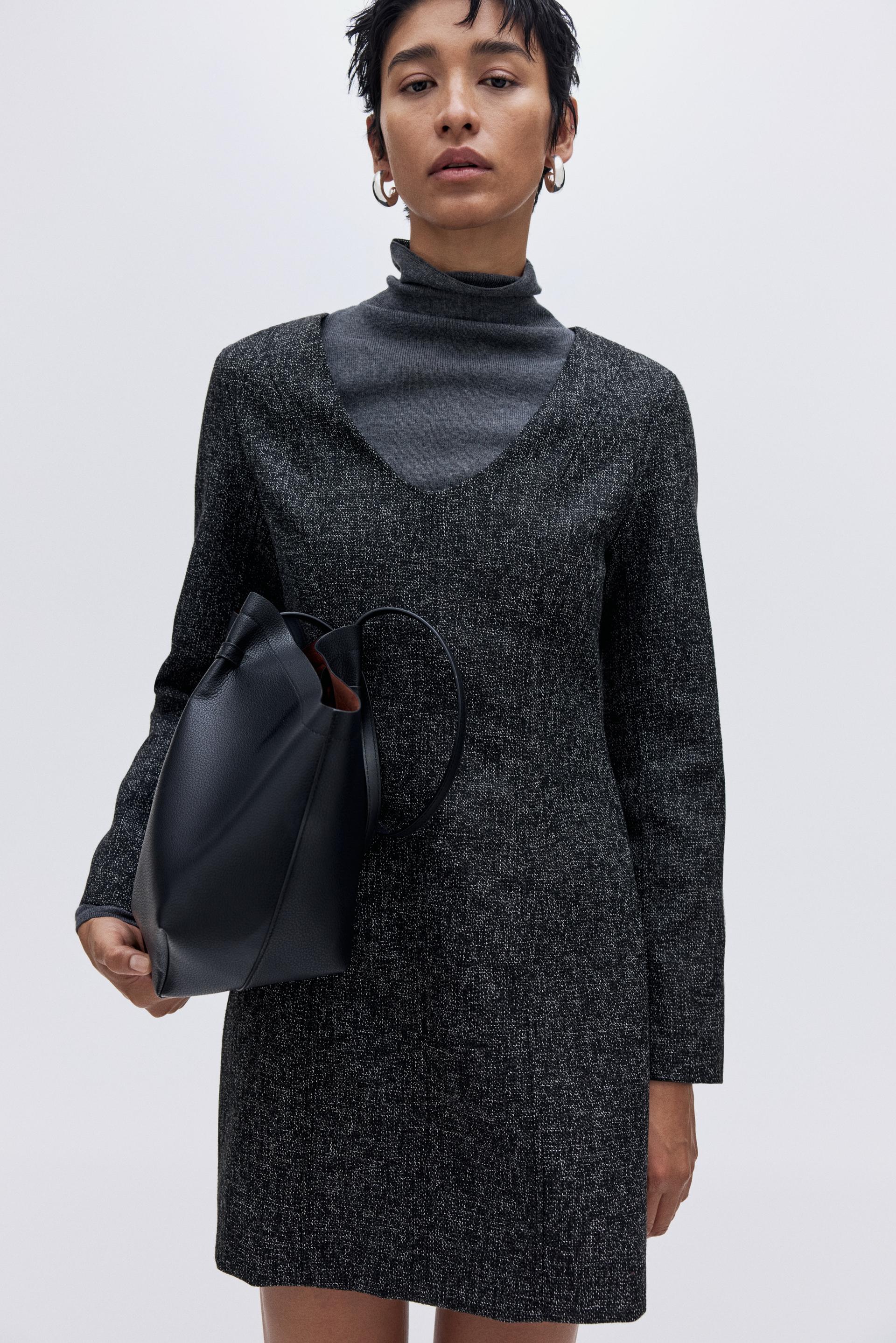 long-sleeved bouclé dress
