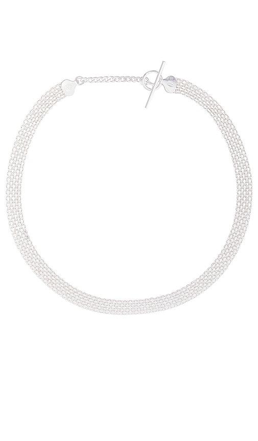 loren stewart chainmail necklace in metallic silver.