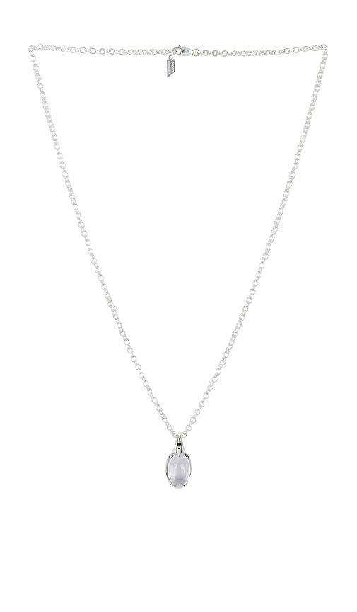 loren stewart crystal orb amulet necklace in metallic silver.
