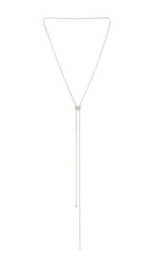 loren stewart heart bolo necklace in metallic silver.