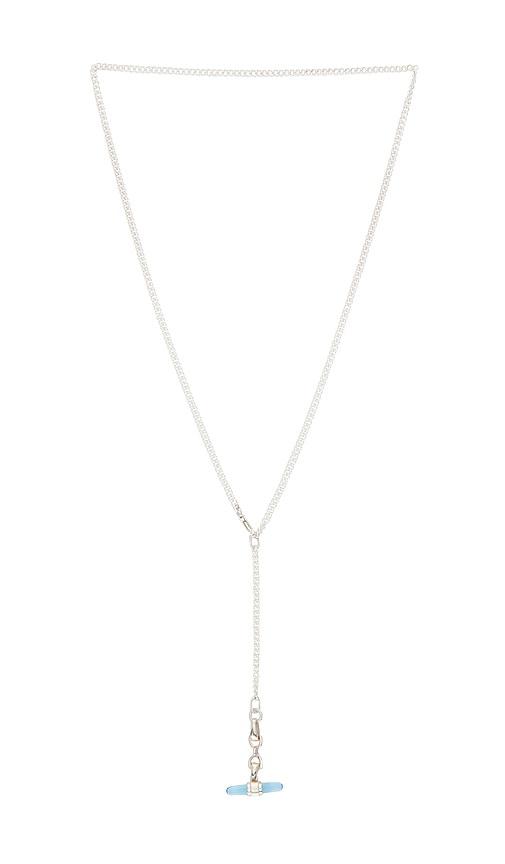 loren stewart lunette barbell link necklace in metallic silver.