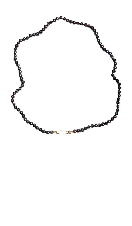 loren stewart safety pin necklace in black.