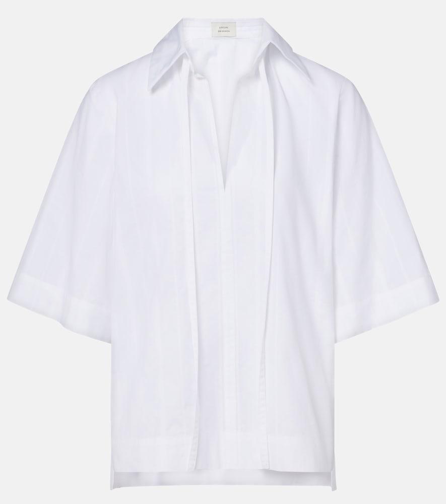 loulou de saison sofi tie-neck cotton poplin top