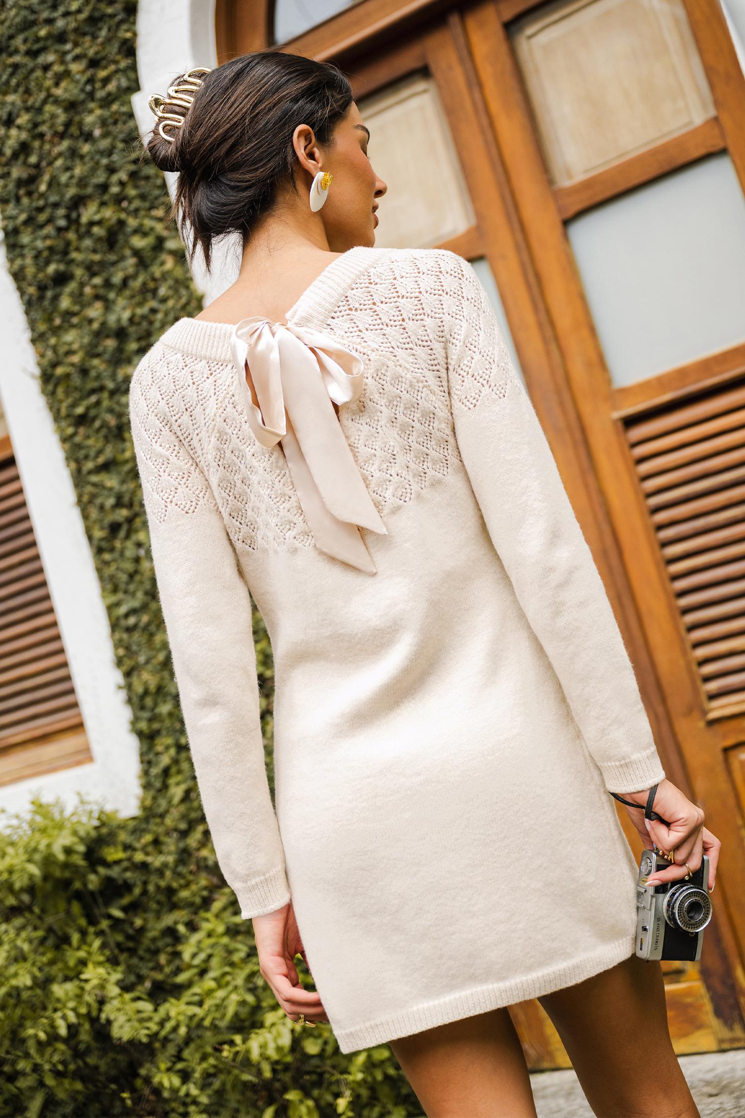 love note beige mini sweater dress - l
