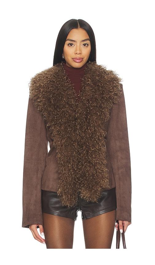 lovers and friends alena faux suede coat in brown. - size xl (also in xs)