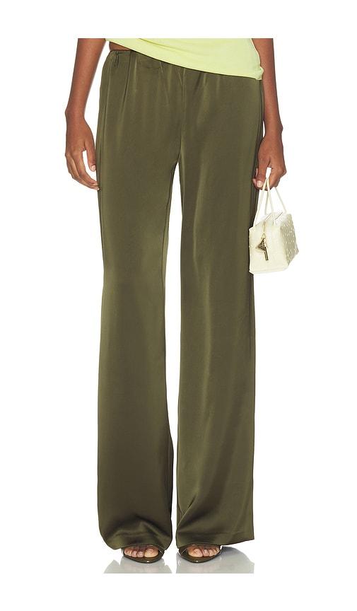 lovers and friends alette satin pants in olive. - size l (also in xxs, xs, s, m, xl)