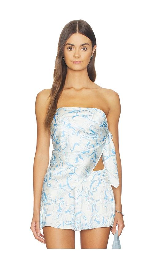 lovers and friends alva scarf top in blue.