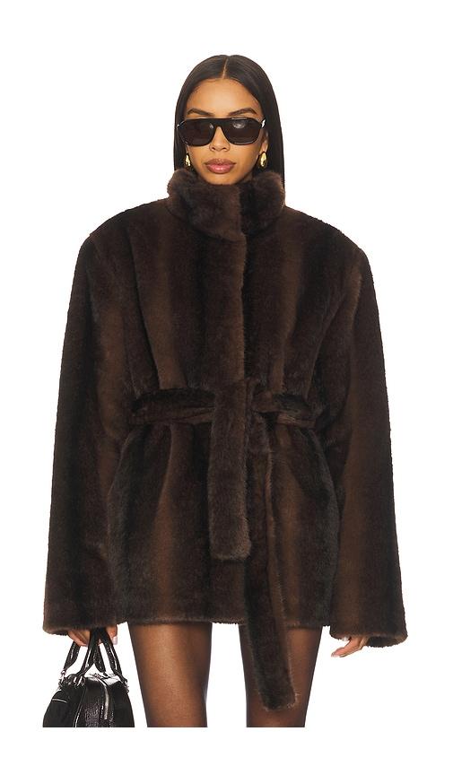 lovers and friends andrea faux fur jacket in brown. - size m (also in s, xs)